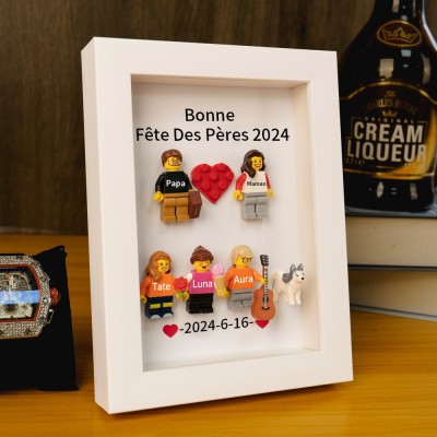 Cadre familial personnalisé avec petite figurine pour cadeau de fête des pères
