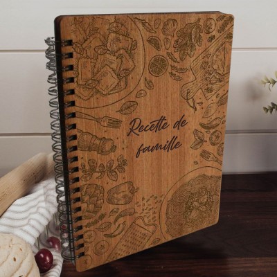 Livre de recettes en bois personnalisé, classeur vierge, journal gravé, livre de cuisine pour maman, grand-mère, cadeaux de Noël