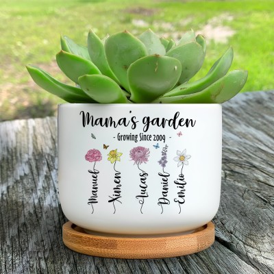 Custom Mimi's Garden Birth Month Flower Mini Succulent Plant Pot with Names Keepsake GIfts from Kids Christmas Gifts for Mom