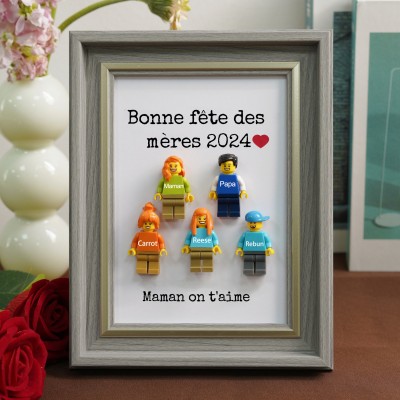Cadre personnalisé pour petite figurine familiale, cadeau de fête des mères