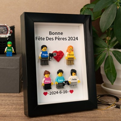 Cadre familial personnalisé avec petite figurine pour cadeau de fête des pères