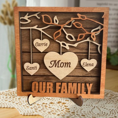 Family Tree Sign with Hanging Hearts Grandmother’s Day Gift Personalized Gift for Mom 
