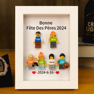Cadre familial personnalisé avec petite figurine pour cadeau de fête des pères