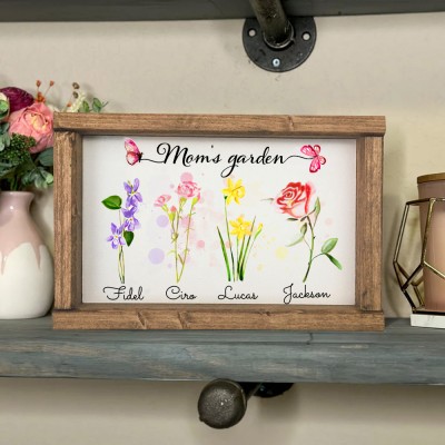 Grandma's Garden Personalized Birth Flower Wood Frame with Grandkids Names Unique Gifts for Grandma Mom