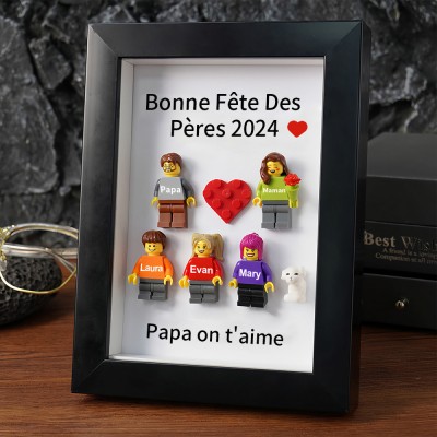 Cadre familial personnalisé avec petite figurine pour cadeau de fête des pères