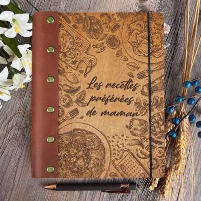 Livre de recettes en bois personnalisé pour maman, classeur vierge, journal gravé personnalisé pour maman, grand-mère, cadeaux de Noël