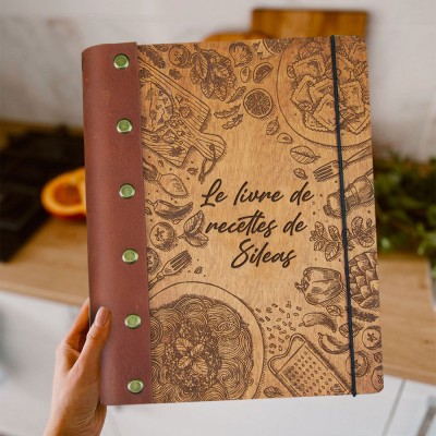 Livre de recettes personnalisé en bois pour grand-mère avec classeur vierge Journal gravé pour maman Grand-mère Cadeau de Noël