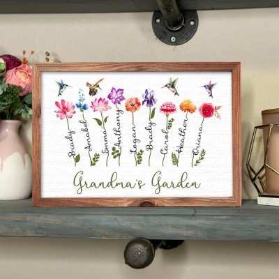 Grandma's Garden Birth Flower Frame with Names Grandparents Decor Custom Grandma Gift Love Gift Ideas for Mom Christmas Gifts 