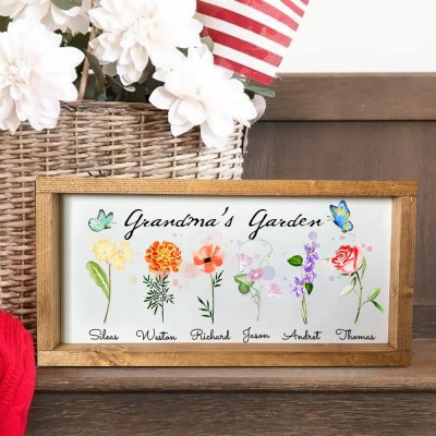 Custom Birth Flower Sign Mom's Garden Frame with Kids Names Family Keepsake Gifts Love Gifts for Mom Christmas Gifts for Grandma