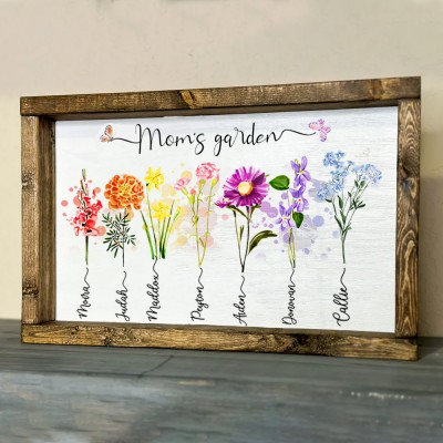 Personalized Birth Month Flower Grandma's Garden Wood Sign Grandparent Gift from Grandkids Mother's Day Gifts