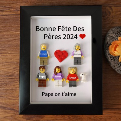 Cadre familial personnalisé avec petite figurine pour cadeau de fête des pères