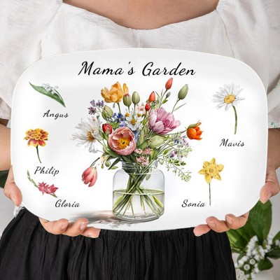 Custom Family Birth Month Flower Plate Personalized Grandma's Garden Platter with Grandkids Names Christmas Gift Ideas for Grandma Mom