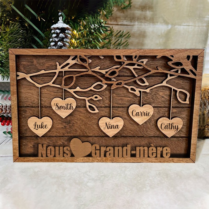 Grappe de cœurs coeur bois prénom personnalisé décoration cadeau famille  maman mamie cadeau de naissance cadeau de Noël -  France