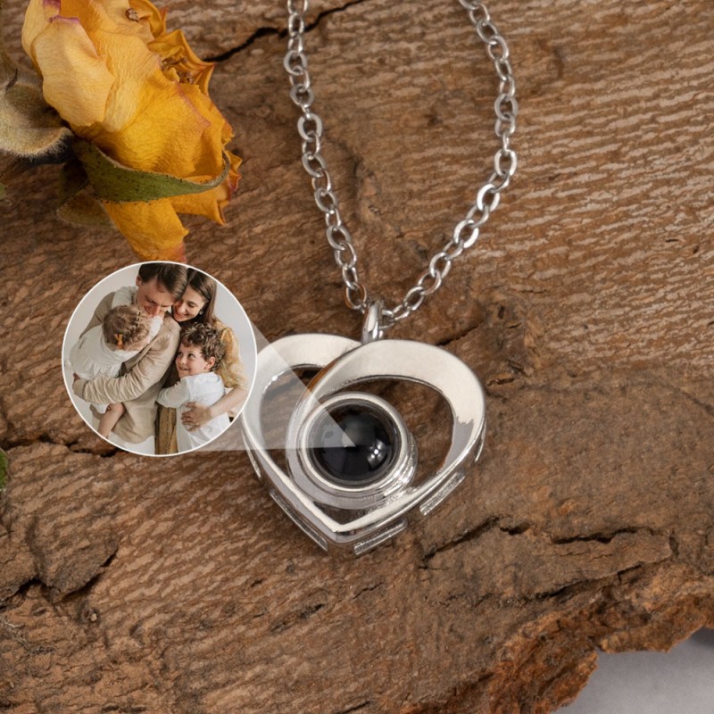 Cadeau personnalisé de collier de projection de photo de coeur pour maman,  grand-mère 