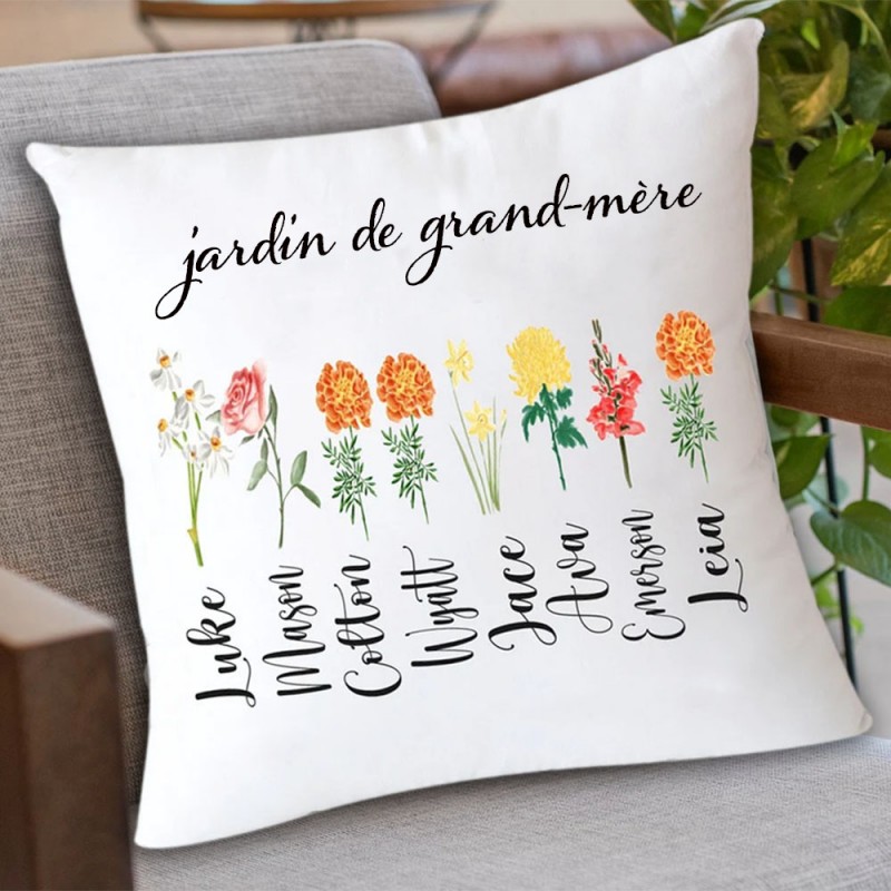 Oreiller de jardin de maman oreiller de fleur de naissance personnalisé  avec des noms d'enfants cadeau pour maman grand-mère amour cadeau 