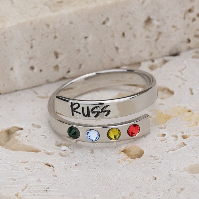 Bague de nom d enveloppe de pierre de naissance personnalis e avec