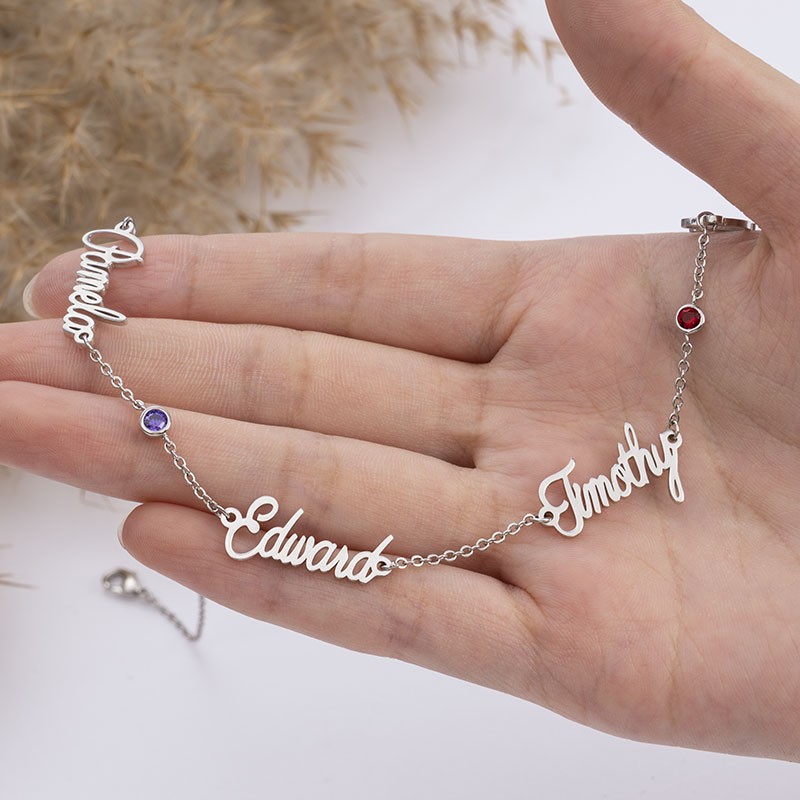 Collier Pr nom Personnalis en Argent avec 1 6 Pr noms et Pierres