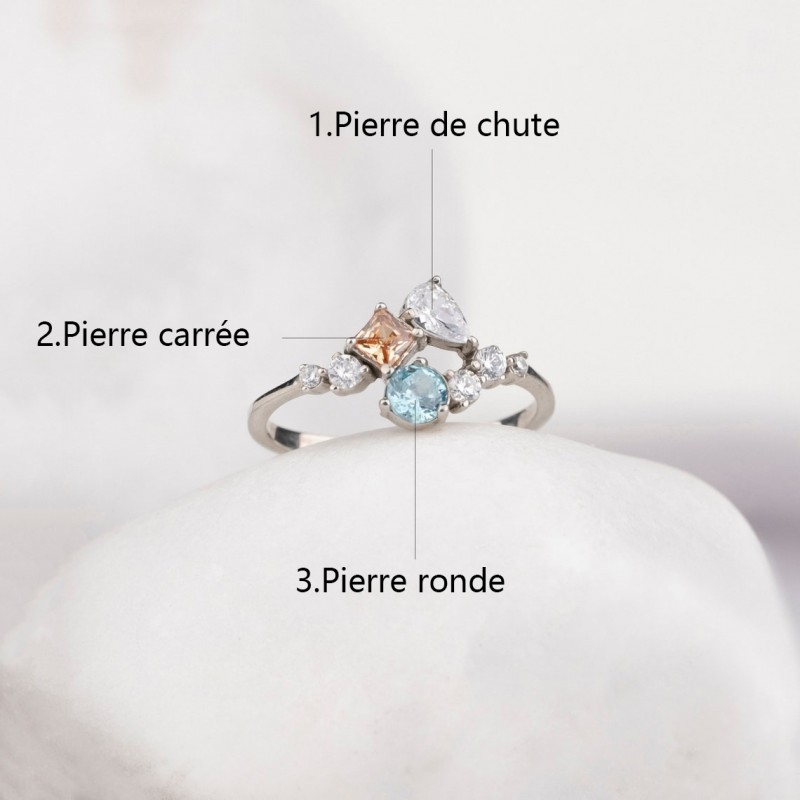Bague personnalis e avec pierre de naissance ronde goutte et
