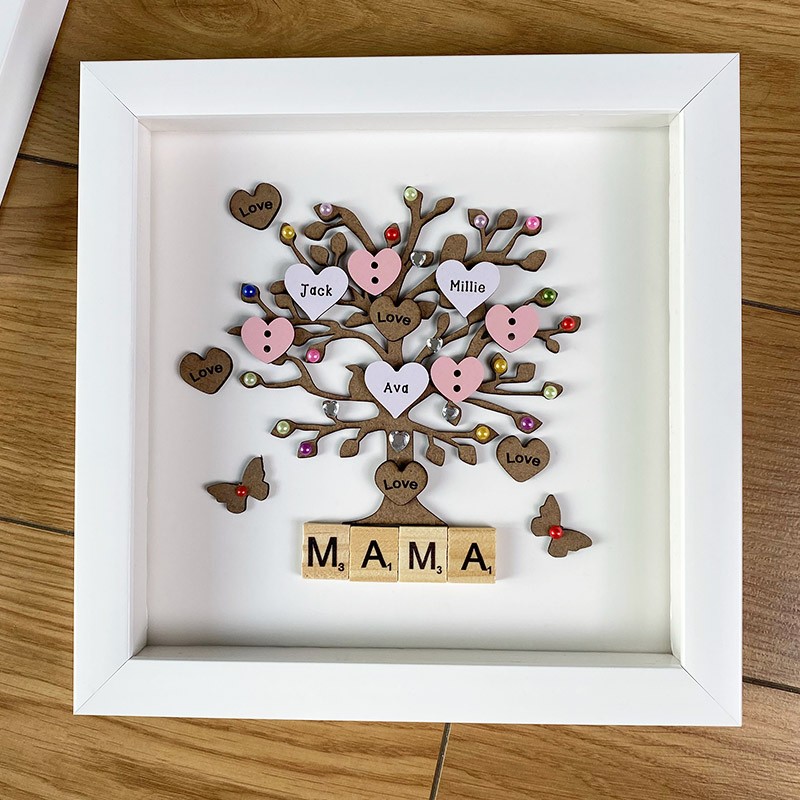 Cadre de boîte d'arbre généalogique lumineux personnalisé avec 1-25 noms  cadeau de fête des mères pour grand-mère, maman 